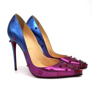 Christian Louboutin Ombre Spiked Heel Blue Purple Leather Degraspike Stiletto 39